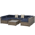 Outsunny 7-Piece Outdoor Wicker Patio Sofa Set, Modern Rattan Conversation Furniture Set with Cushions, Pillows and Tea Table - Blue