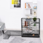 PawHut Small Animal Cage Pet Play House w/ Platform Ramp Removable Tray Wire Enclosure