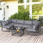 Outsunny 4 Piece Patio Conversation Set Include 2 Loveseat 1 Corner Sofa 1 Coffee Table Cushion Pillow Aluminum Framed Sectional Garden Furniture for Garden Backyard Poolside(c-4)