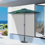 Outsunny 9' Outdoor Half Patio Umbrella Wall Balcony Parasol Garden Door Sunshade with 5 Ribs and Crank Green