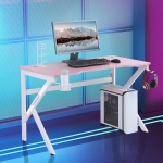 HOMCOM Gaming Desk Computer Table Racing Style for E-sport Room Office PC Workstation with Rotatable Cup Holder Foot Peg Headphone Hook Gamepad Stand Wire Port 47.25" x 23.5" x 28.75" Pink