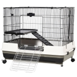 PawHut 2-tier Compact Platform Rolling Small Animal Rabbit Cage for Hamsters, Chinchillas & Gerbils with a Large Living Space