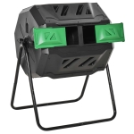 Outsunny Garden Compost Bin with Dual Rotating Tumbler, Outdoor Composter with Sliding Doors, Black & Green