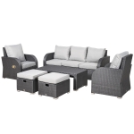 Outsunny 6-Piece Outdoor Rattan Wicker Set Cushioned Sofa, Recliner, Footstool, Table