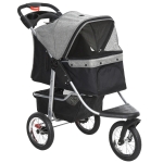 PawHut Luxury Folding Pet Stroller Dog/Cat Travel Carriage with Adjustable Canopy & a Zippered Mesh Window Door - Grey