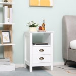 HOMCOM Modern End Table with 2 Drawers and Storage Shelf, Accent Sofa Side Table for Living Room, White