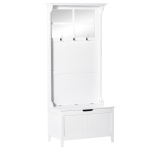 HOMCOM Coat Rack Shoe Bench with Storage 4 In 1 Hall Tree for Entryway Hallway Organizer with Cabinet 3 Hooks Mirrors White