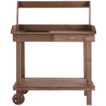 Outsunny 36" x 18" x 47'' Gardening Workbench with 2 Removable Wheels & Large Storage Spaces Wooden Potting Bench Work Table - Brown