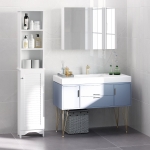 HOMCOM Tall Bathroom Storage Cabinet, Freestanding Linen Tower with 3-Tier Open Adjustable Shelf and Cupboard, White