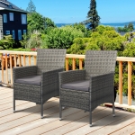 Outsunny 2 Piece Patio Armchair Wicker Chair Outdoor Modern PE Rattan w/ Cushion Grey