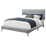 Monarch Queen Size Modern Upholstered Bed Frame with Padded Headboard and Chrome Legs - Grey Linen Look