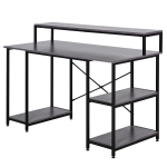 HOMCOM 55 Inch Home Office Computer Desk Study Writing Workstation with Storage Shelves, Elevated Monitor Shelf, CPU Stand, Durable X-Shaped Construction, Grey Wood Grain