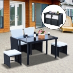 Outsunny 5pc Rattan Wicker Dining Set Outdoor Sofa Table Ottoman Set Space Saving Patio Furniture with Cushion, Black
