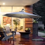 Outsunny 10ft Outdoor Cantilever Umbrella with Solar Lights Banana Umbrella with Adjustable Angle for Patio Backyard Navy Blue(c-1)