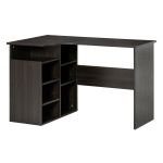 HOMCOM L-Shaped Corner Home Office Computer Desk, Study Table PC Workstation with Storage Shelf, Space Saving, Black Wood Grain