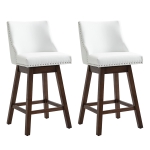 HOMCOM 28" PU Leather Swivel Bar Height Nailhead Barstool Dining Chairs Set, White