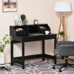 HOMCOM Rectangle Computer Desk with Display Shelves Drawers Home Office Table Workstation Natural Wood Grain(c-2)