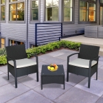 Outsunny 3pcs Rattan Wicker Coffee Set Garden Chairs and Table Set Outdoor Furniture All Weather w/ Cushion Grey(c-2)