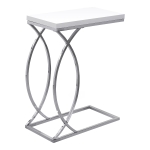 Monarch 25" Contemporary Curvy Chrome Metal Base C-Shaped Side Accent Table - Glossy White Finish