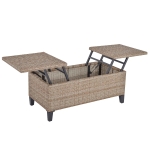 Outsunny PE Wicker Rattan Outdoor Coffee Table with Double Lift-Top Surface, Rust-Fighting Steel, & Modern Design, Brown