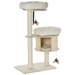 PawHut 3-Level Cat Tree with Sisal Scratching Posts, Fun Cat Badminton Toy for Playing, Soft Cushions, & Play Areas