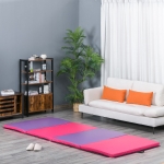 Soozier 4'x10'x2'' Folding Gymnastics Tumbling Mat, Exercise Mat with Carrying Handles for Yoga, MMA, Martial Arts, Stretching, Core Workouts, Pink and Purple