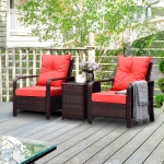 Outsunny 3pc PE Rattan Garden Wicker Bistro Set 2 Padded Armchair Table with Storage