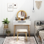HOMCOM Vanity Dressing Table with 360° Rotating Mirror and Cushioned Stool,Makeup Desk Dresser with 4 Drawers, White(c-5)