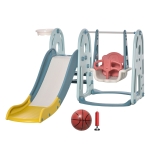 Qaba 3 in 1 Kids Slide and Swing Set with Basketball Hoop Adjustable Height Water-fillable Base Toddler Climber Playset Playground Activity Center Indoor Outdoor Exercise Toy