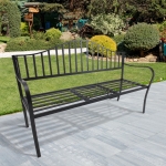 Outsunny Outdoor Garden Bench Porch Loveseat All Weather Metal Frame Black w/ Retractable Middle Table