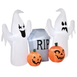 HOMCOM 4ft Halloween Inflatable, Ghosts with Tombstone and Pumpkin, Lighted Decoration