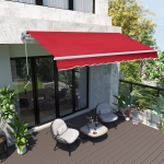 Outsunny 12' x 10' Manual Retractable Awning Sunshade Shelter Outdoor Patio Window Deck Exterior Canopy Shelter Aluminum Frame Crank Handle Wine Red
