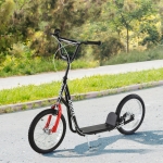 Aosom Youth Kids Kick Scooter Adjustable Handlebar Teens Ride On Toy For 5+ w/ Front and Rear Dual Brakes Inflatable Wheels Black