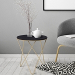 HOMCOM 18" Modern Round Coffee Table with Storage, Metal Zig Zag Frame, Accent Cocktail Table for Living Room, Bedroom, Black and Gold(c-5)