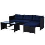 Outsunny 3-Piece Wicker Rattan Patio Set - Includes Sofa, Chaise & Coffee Table - Great for Poolside or Porch Lounging - Blue