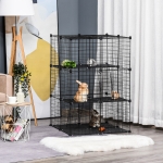 PawHut 3-Tier Small Animal Cage Bunny Hutch Portable Metal Wire with Ramps for Kitten Chinchilla, Black