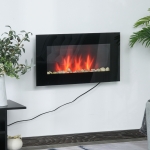 HOMCOM 1500W Electric Fireplace Heater Wall Mounted With Remote Control LED Flame 7 Color