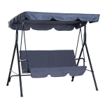 Outsunny Steel Outdoor Porch Swing Lounge Chair 3 Person with Top Canopy - Grey