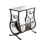 Monarch 22" Traditional Style Intricate Weave Metal Frame Tempered Glass Top Side Accent End Table with Magazine Rack - Satin Black Finish