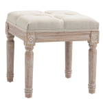 HOMCOM Ottoman Bench Vintage Footrest w/ Button Tufted Seat, Carved Wooden Legs, Beige