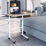 HOMCOM C-Shaped Mobile Sofa Side Table Home Rolling Laptop Desk Cart for Living Room Bedroom, with Adjustable Height, Wheels