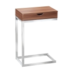 Monarch 24" Contemporary Wood Grain-Look Chrome Metal Base C-Shaped Side Accent Table with Storage Drawer - Walnut Brown Finish