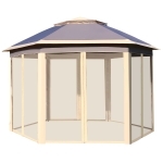 Outsunny Pop Up Gazebo. Double Roof Adjustable Canopy Tent w/ Mesh Sidewalls, Carrying Bag, Beige