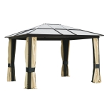 Outsunny 12' x 10' Outdoor Steel Polycarbonate Hardtop Canopy Gazebo with Curtains - Black/Beige