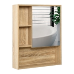 Kleankin Wall-Mounted Wooden Storage Bathroom Medicine Cabinet with Mirror Glass Door Adjustable Open Shelf - Oak