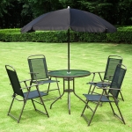 Outsunny 6pc Outdoor Patio Umbrella Set Garden Bistro Yard Furniture Dining Table Folding Chairs Aluminum Black