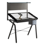 Monarch Modern Industrial Adjustable Metal and Temperd Glass Professional Drafting Table with Magnetic Board and Removable Side Trays - Black