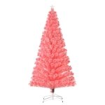 HOMCOM 7ft Tall Artificial Tree Multi-Colored Fiber Optic LED Pre-Lit Holiday Home Christmas Decoration - Pink