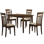 Monarch 5 Piece 48" x 30" Rectangular Table and Vertical Slat Back Padded Armless Side Chairs Dining Set - Warm Walnut Finish