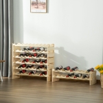 HOMCOM 8-Tier Solid Pine Wood Wine Rack Stackable Holder Wooden Wine Cabinet Freestanding Liquor Storage Shelf, 72-Bottle